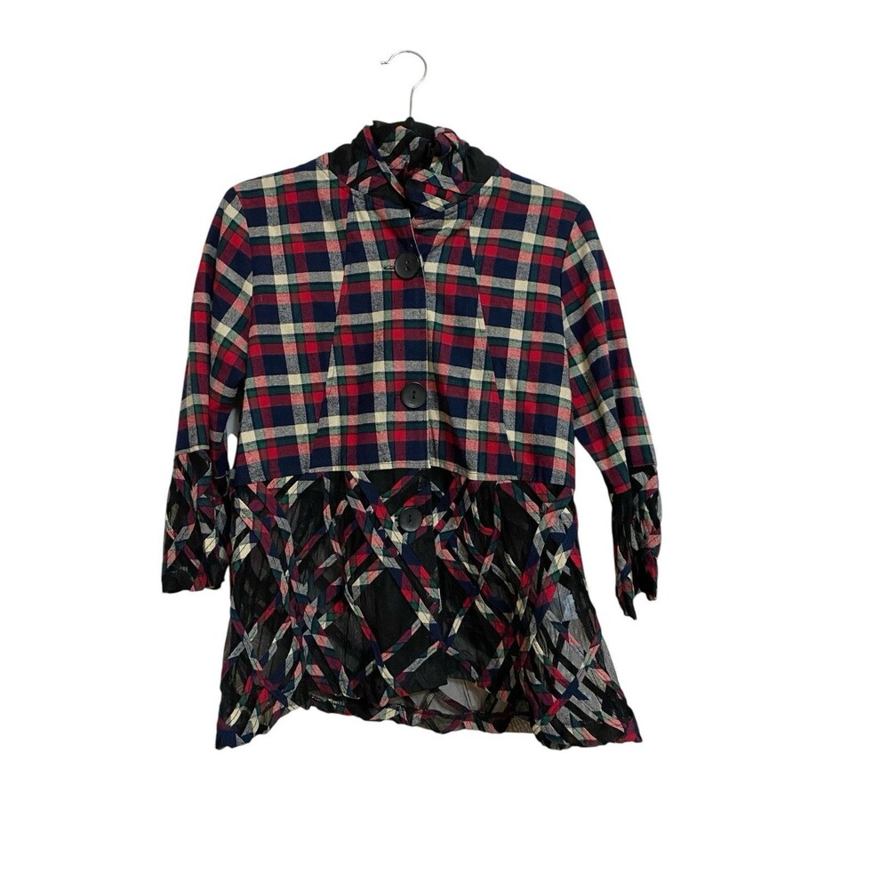 Damee Inc Plaid Sheer Mesh Jacket M Red Black Art To Wear NWT